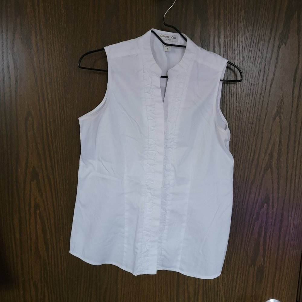 Coldwater Creek White No Iron Pleated Short Sleeve Blouse Size Small